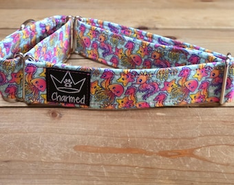 14"-26" Martingale Collar 1.5" Width, Pet Collar, Medium, Large, XL, Martingale Dog Collar, Nautical, Ocean Dog Collar, Seahorse, Jellyfish