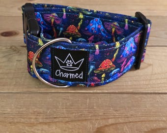 PETITE 11"-19" Dog Collar 2" Width, Pet Collar, Small, Shrooms Dog Collar, Neon Dog Collar, Buckle Dog Collar, Summer Dog, Mushrooms