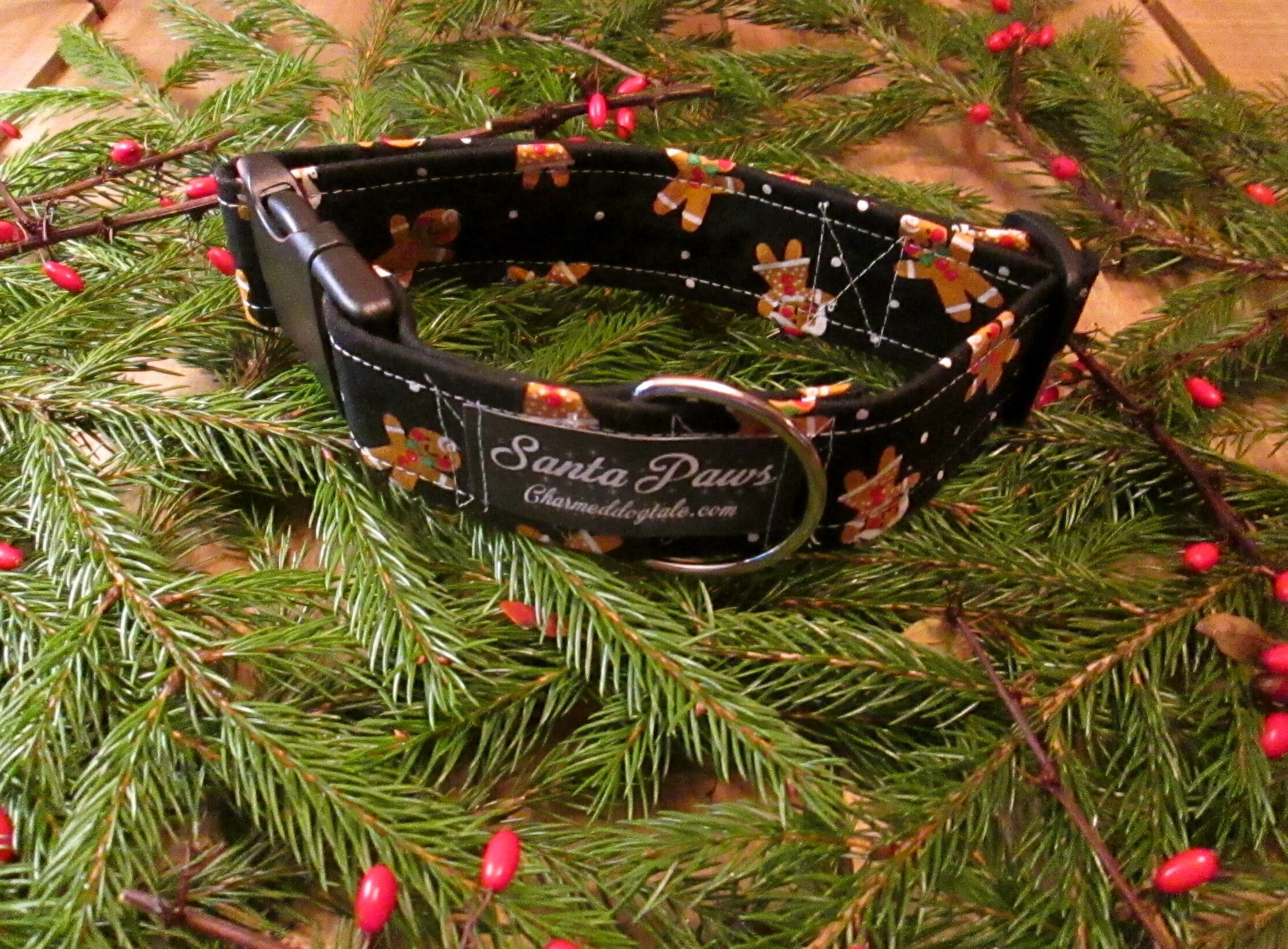 1323 Santa Paws Christmas Dog Collar 1.5 width, Fun Dog Collar, Fabric