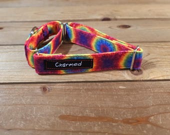 12"-22" Martingale Collar 1" Width, Pet Collar, Medium, Large Dog Collar, Tie Dye, Summer Fun, Vibrant, Hippie Hound