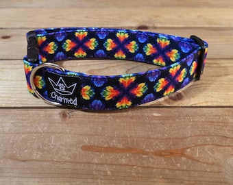 13"-26" Dog Collar 1.5" Width, Pet Collar, Medium, Large, XL,Tie Dye, Summer Fun, Vibrant, Hippie Hound