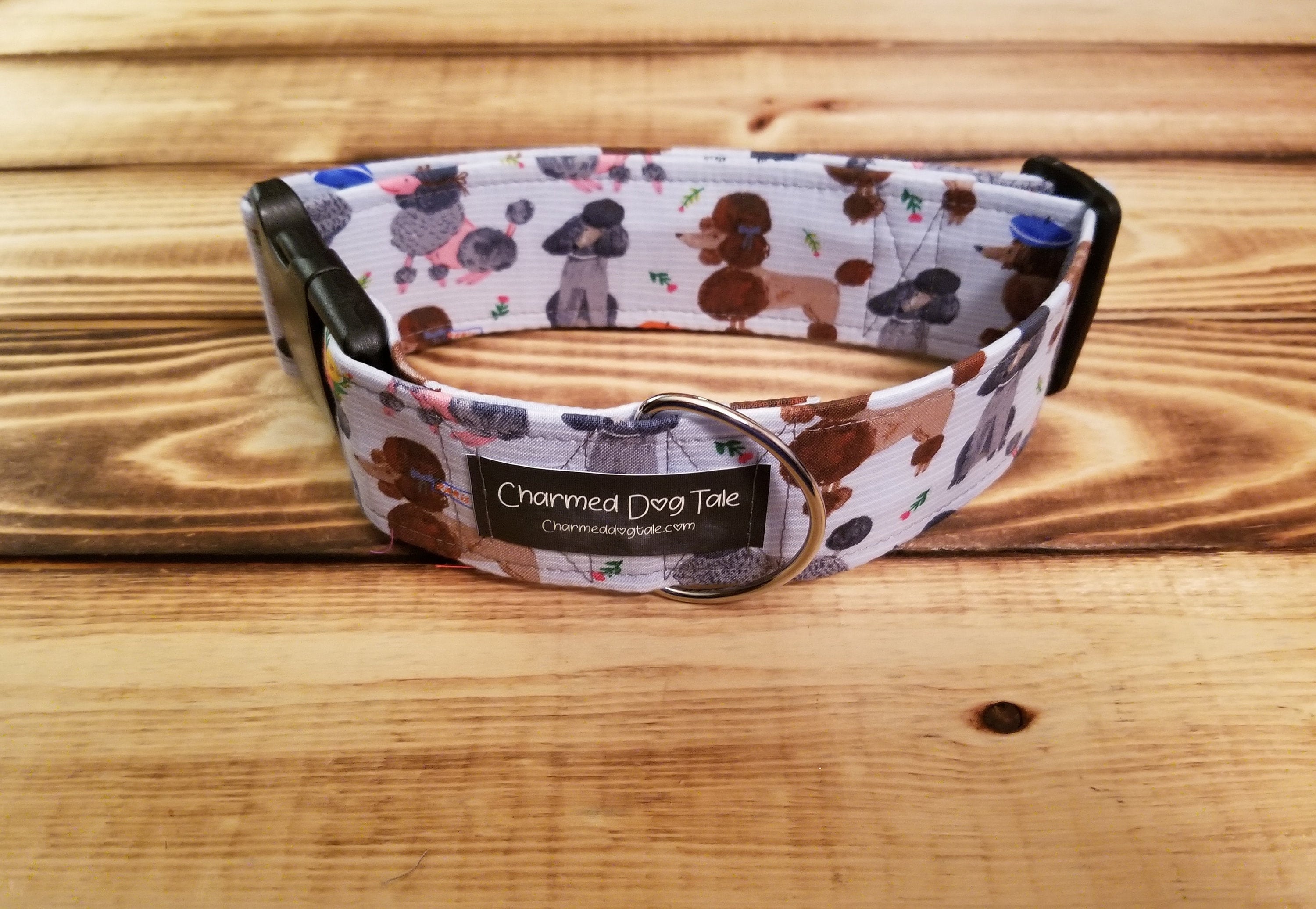 1527 Poodles Dog Collar 2 Width, Pet Accessory, Fabric Collar, Medium