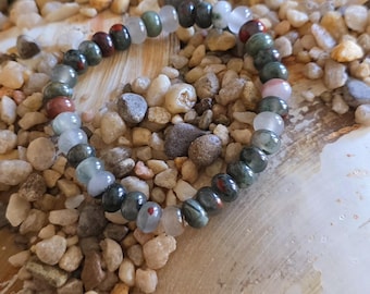 8mm Rondelle African Bloodstone Crystal Bracelet, 7" Elastic, Handmade