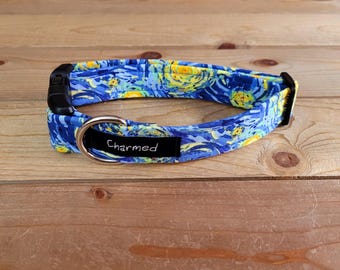 11"-22" Starry Dog Collar 1" Width, Pet Collar, Medium, Large, XL, Famous Painting, Moon Collar, Starry Night Dog Collar, Colorful