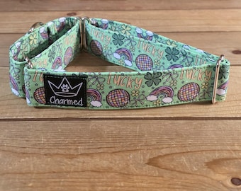 14"-27" St. Patrick's Day Martingale Collar 1.5" Width, Pet Collar, Medium, Large Dog Collar, XL, Holiday Collar, Lucky, Pot of Gold, Clover