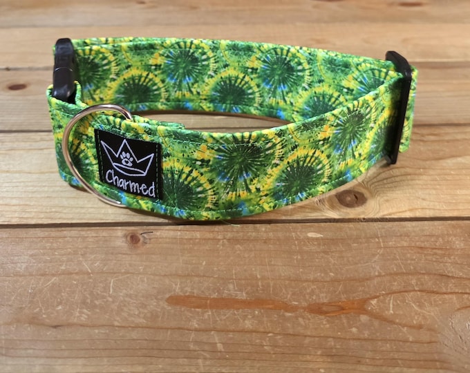 Featured listing image: 14"-28" Dog Collar 2" Width, Pet Collar, Medium, Large, XL, Tie Dye, Summer Fun, Vibrant, Hippie Hound