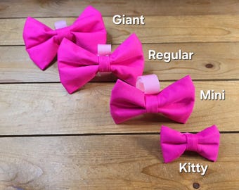 Dog Bow Tie, Hook & Loop Closure, Cotton Bow Tie For Collar or Harness, Hot Pink
