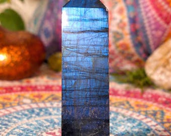 Flashy Labradorite Tower, 7.60oz  4.75" Tall, Beautiful Tower, Home Decor, Reiki, Healing, Blue Labradorite