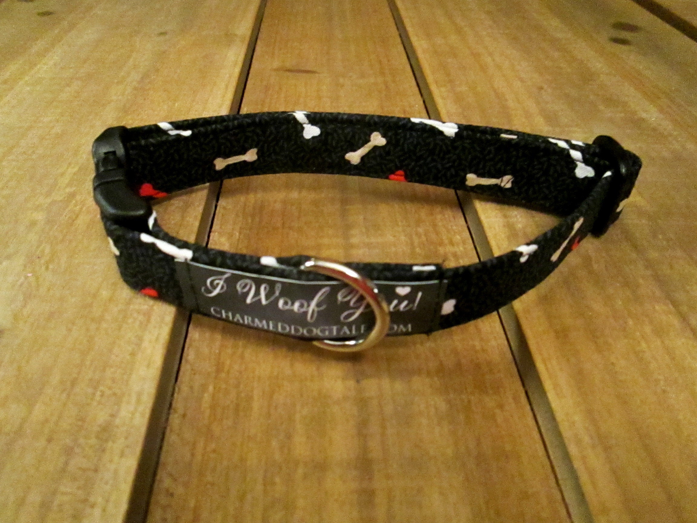 1019 Doggy Bones Dog Collar 3/4 width, Fabric Dog Collar, Summer Dog