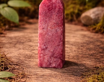 Dyed Red Moonstone Tower, 3" Tall Crystal Obelisk, Polished Gemstone Home Decor