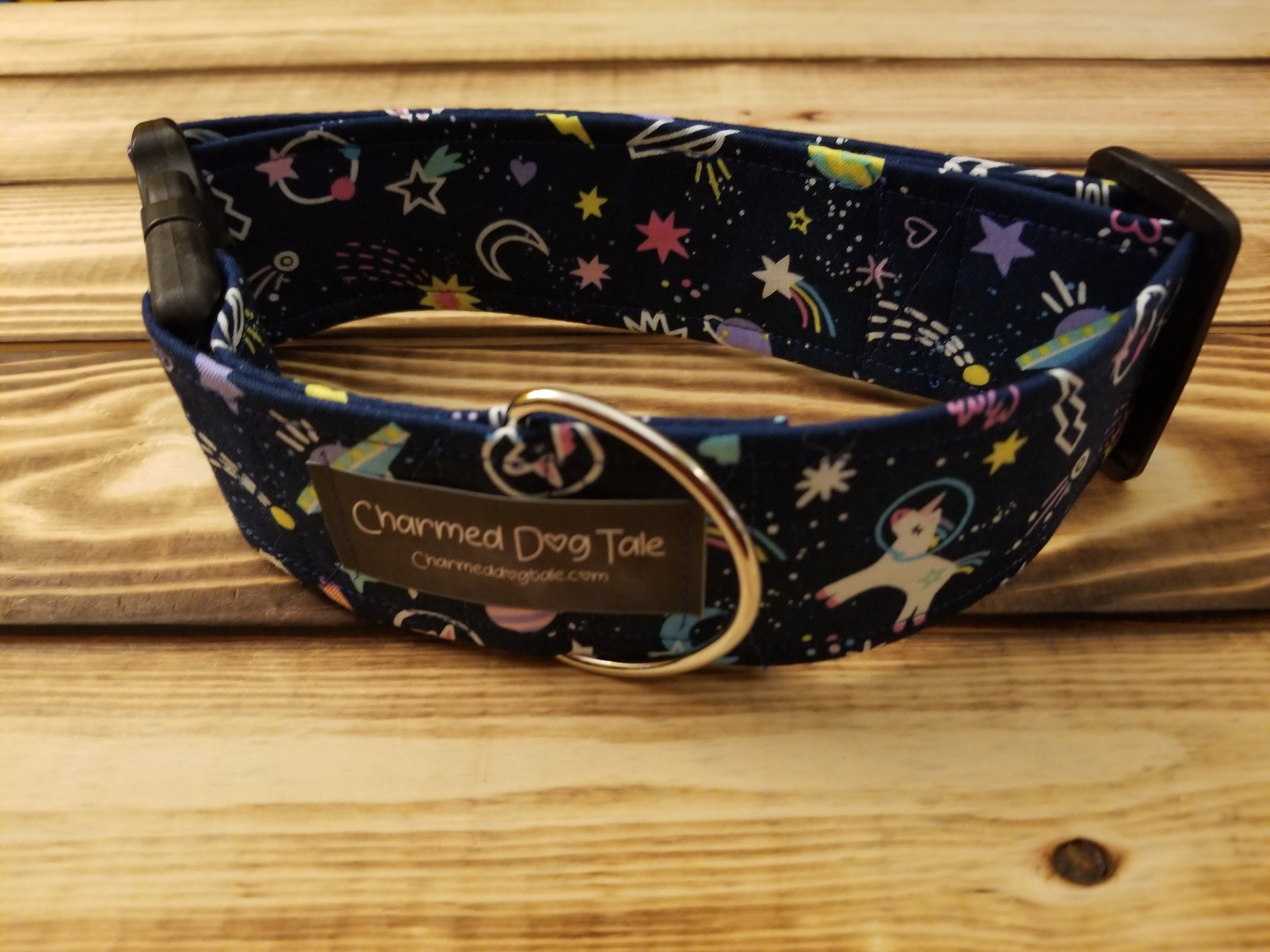 1527 Space Unicorn Dog Collar 2 Width, Pet Collar, Medium, Large, Dog