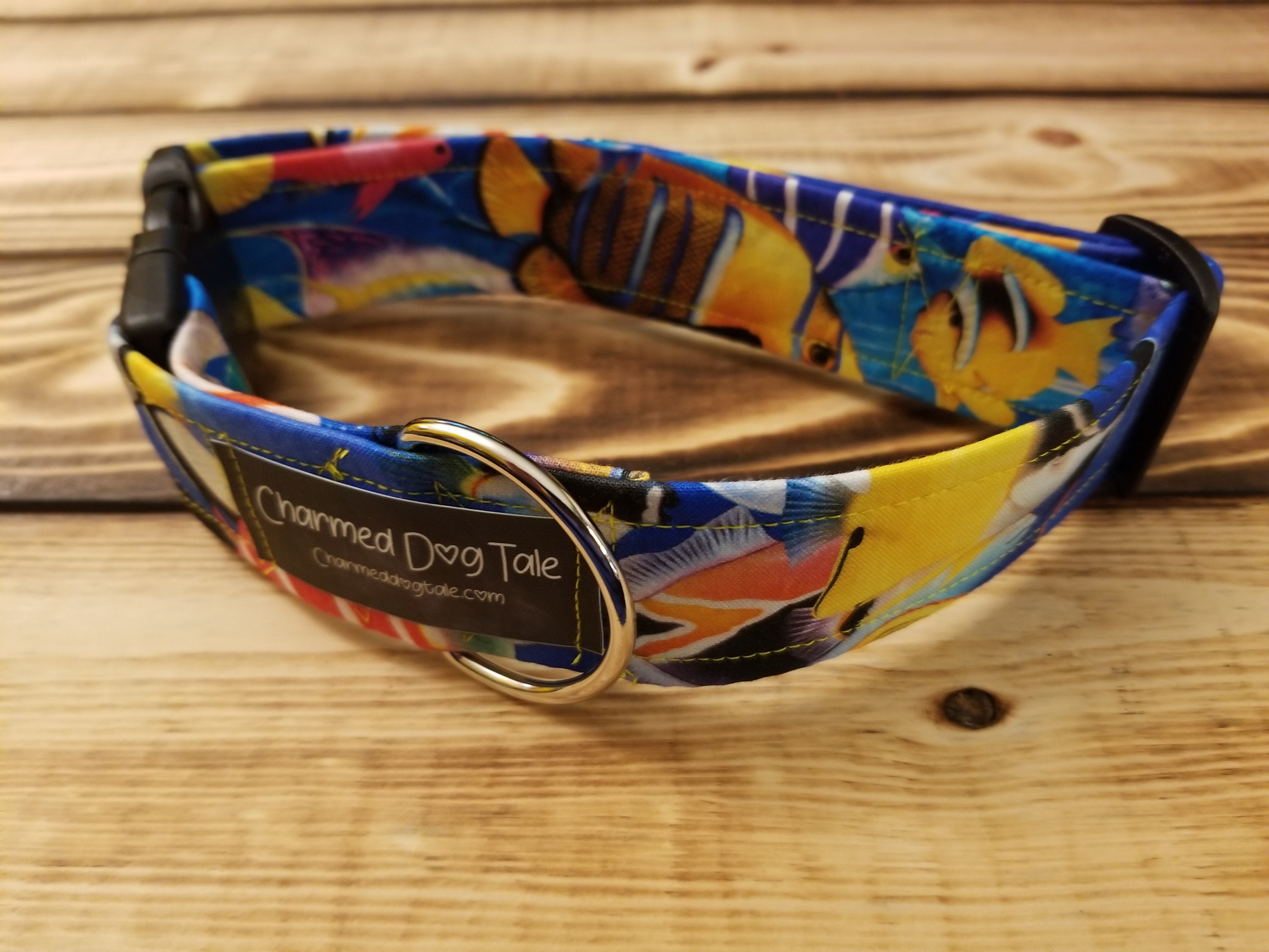 1426 Tropical Fish Collar 1.5 Width, Pet Accessory, Fabric Collar, Pet