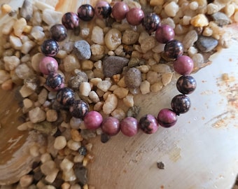 8mm Rhodonite Crystal Bracelet, 7" Elastic, Handmade