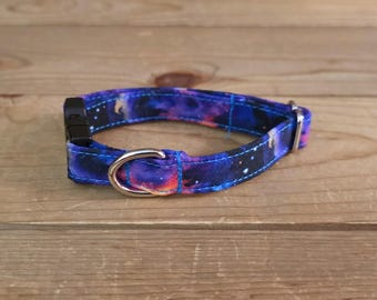 6"-12" Floral Dog Collar 1/2" Width, Pet Collar, XS, Small, Cat, Dog Collar, Galaxy Collar, Outerspace, Buckle Collar, Stars, Nebula