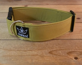 14"-28" Solid Dog Collar 2" Width, Pet Collar, Medium, Large, XL, Solid Olive Green