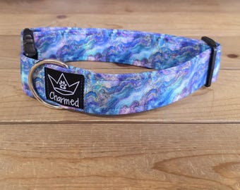 13"-26" Holographic Agate Dog Collar 1.5" Width, Pet Collar, Medium, Large, XL, Holographic, Crystal Collar, Agate, Sparkles, Flashy Dog