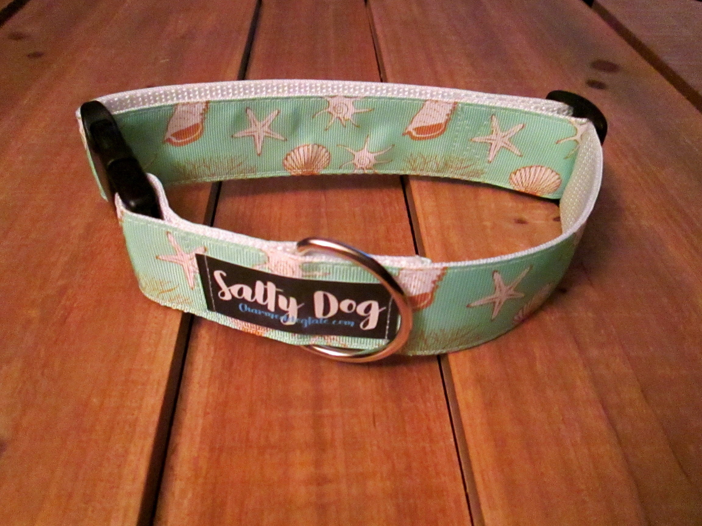 1325 Seashell Salty Dog Ribbon Collar 1.5 Width, Pet Collar, Ribbon