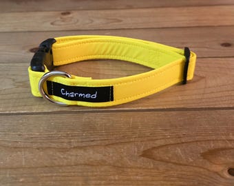 11"-22" Solid Dog Collar 1" Width, Pet Collar, Medium, Small, Solid Yellow