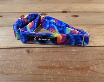 12"-22" Martingale Collar 1" Width, Pet Collar, Medium, Large Dog Collar, Tie Dye, Summer Fun, Vibrant, Hippie Hound