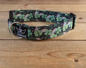 13"-26" St. Patrick's Day Dog Collar 1.5" Width, Pet Collar, XL, Large, Medium, Small Dog Collar, Holiday Collar, Lucky, Pot of Gold, Clover