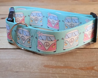 14"-28" Dog Collar 2" Width, Pet Collar, Medium, Large, XL Dog Collar, Summer, Bus, Patterned Webbing
