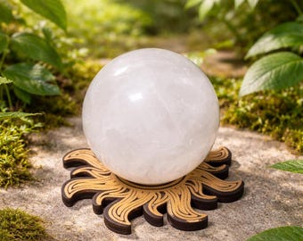 Snow Quartz Sphere, 12.40oz, 63mm, Wooden Sphere Stand Included