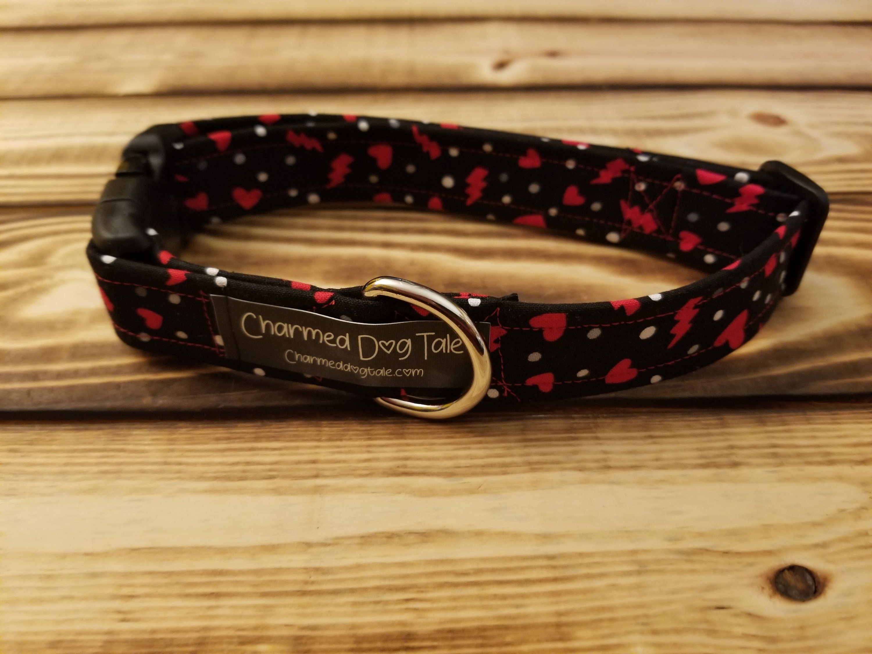 1324 Rockstar Heart Dog Collar 1 Width, Pet Accessory, Fabric Collar