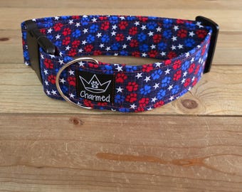14"-28" Dog Collar 2" Width, Pet Collar, Large Dog Collar, Medium Collar, XL, 4th of July, Patriotic, Red White & Blue Collar, Holiday