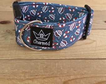 PETITE 11"-19" Dog Collar 3" Width, Pet Collar, Small, Beach Dog Collar, Dog Beach Collar, Buckle Dog Collar, Summer Dog, Shark Dog Collar
