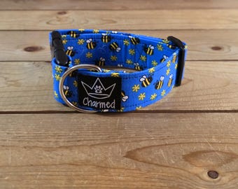 10"-18" PETITE Dog Collar 1.5" Width, Pet Collar, Medium, Small, Cottagecore, Summer, Bee Dog Collar, Bees