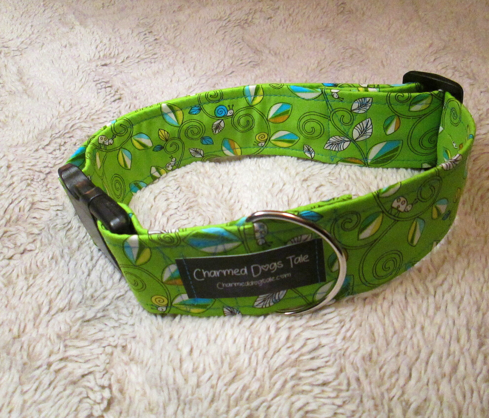1631 Green Garden Dog Collar 2 Width, Fun Dog Collar, Fabric Collar