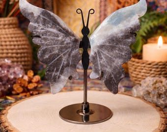 Caribbean Calcite Butterfly Carving on Stand, 4.15oz with stand, 4-1/2" Wide × 5" Tall
