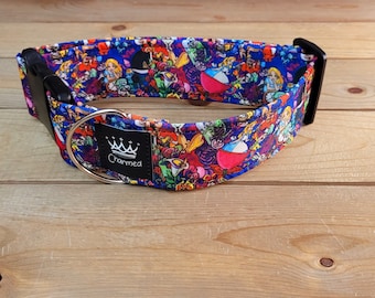 14"-28" Alice Dog Collar 2" Width, Pet Collar, Medium, Large, XL, Cartoon Dog Collar, Wonderland Collar, Cheshire Cat