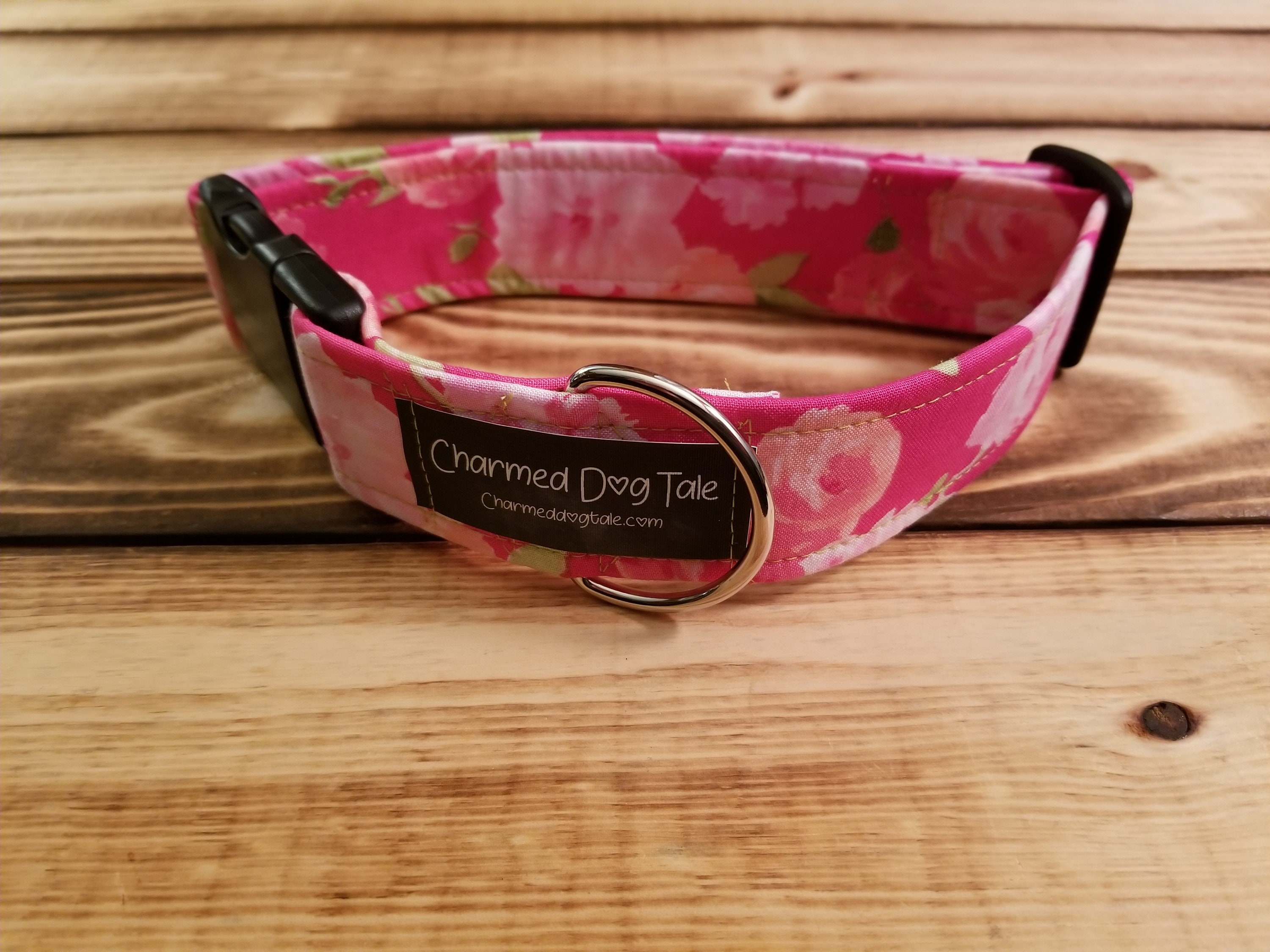 1426 Rose Dog Collar 1.5 Width, Pet Accessory, Fabric Collar, Pet Collar, Medium, Large, Pink