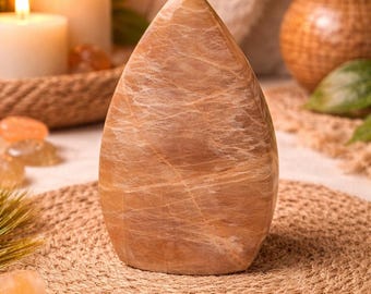 Peach Moonstone Teardrop, 7.95oz, 4" Tall. Beautiful Flashy, Home Decor, Reiki, Healing, Peach Moonstone