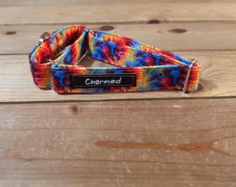 12"-22" Martingale Collar 1" Width, Pet Collar, Medium, Large Dog Collar, Tie Dye, Summer Fun, Vibrant, Hippie Hound