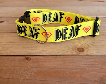 1.5" Width 15"-28" Deaf Dog Collar or Martingale, Special Collar, Deaf Dog, Caution, Special Dog Collar