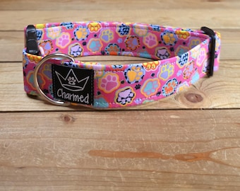 13"-26" Dog Collar 1.5" Width, Pet Collar, Medium, Small, Large, XL, Paw Dog Collar, Pink Dog Collar, Girly