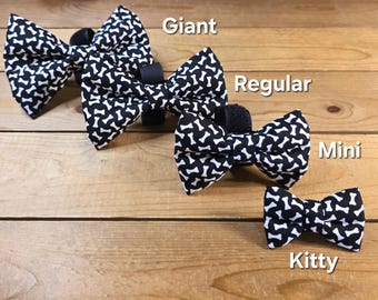 Dog Bow Tie, Hook & Loop Closure, Cotton Bow Tie For Collar or Harness, Doggy Bone
