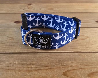 PETITE 11"-18" Dog Collar 1.5" Width, Pet Collar, Small, Anchor Dog Collar, Ocean Collar, Buckle Dog Collar, Summer Collar, Nautical