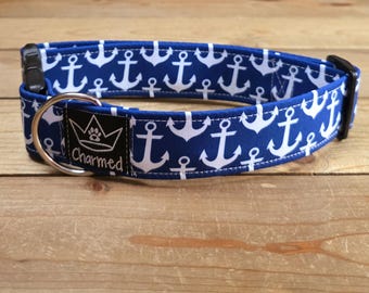 13"-26" Dog Collar 1.5" Width, Pet Collar, Small, Medium, Large, XL, Anchor Dog Collar, Ocean Collar, Summer Collar, Nautical