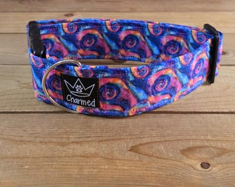 14"-28" Dog Collar 2" Width, Pet Collar, Medium, Large, Big Dog Collar, Galaxy Collar, Cosmic Swirls, Stars,