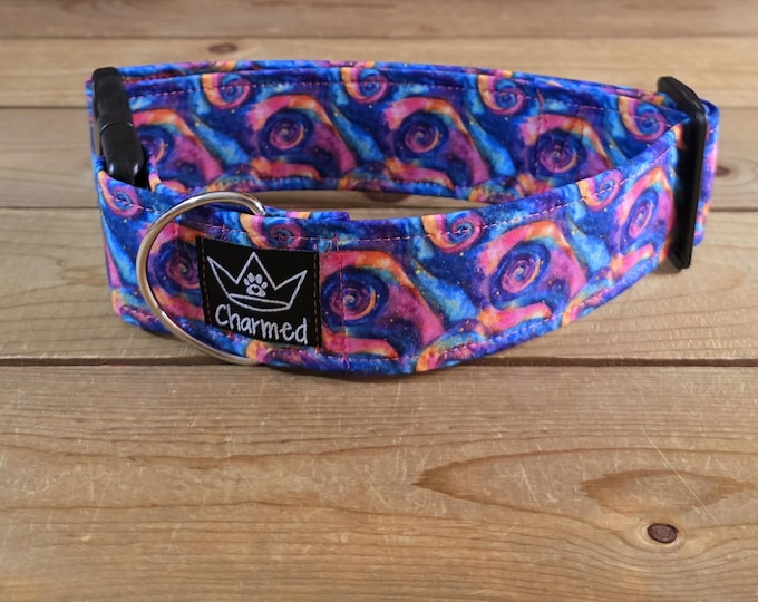 Featured listing image: 14"-28" Dog Collar 2" Width, Pet Collar, Medium, Large, Big Dog Collar, Galaxy Collar, Cosmic Swirls, Stars,
