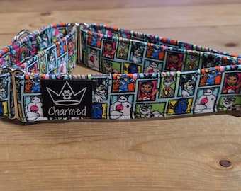 14"-27" Sidekicks Martingale Collar 1.5" Width, Pet Collar, Medium, Large, Cartoon Martingale, Cartoon Sidekicks, Green Collar