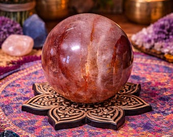 Fire Quartz Sphere, 1lb 9oz, 80mm, Rainbows, Sphere Stand Included