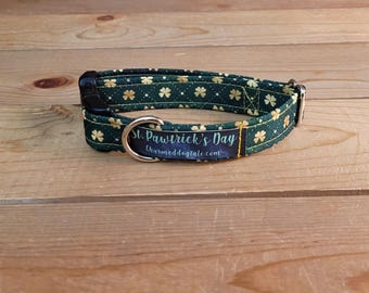 8"-16" St. Patrick's Day Collar 3/4" Width, Pet Collar, Small, Medium, Large Collar, XL, Lucky Dog, Holiday Collar, Kiss Me, Irish