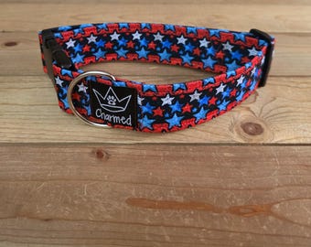 13"-26" Dog Collar 1.5" Width, Pet Collar, Large Dog Collar, Medium Collar, Small, 4th of July, Patriotic, Red White & Blue Collar, Holiday