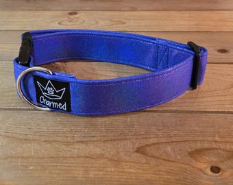 13"-26" Solid Dog Collar 1.5" Width, Pet Collar, Medium, Large, XL, Holographic Dark Purple