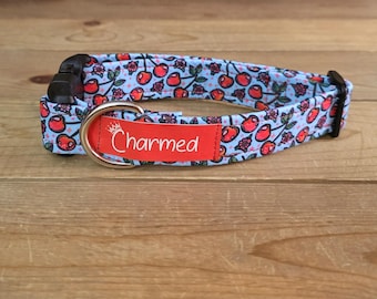 11"-22" Cherries Dog Collar 1" Width, Pet Collar, Medium, Large, XL, Summer Snack Dog Collar, Cherry Dog Collar, Buckle Dog Collar