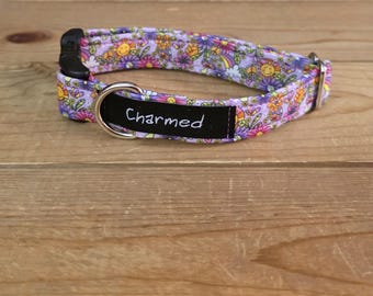 9"-18" Dog Collar 3/4" Width, Pet Collar, Medium, Small, Little Dog Collar, Peace, Hippie Dog, Floral, Buckle Collar